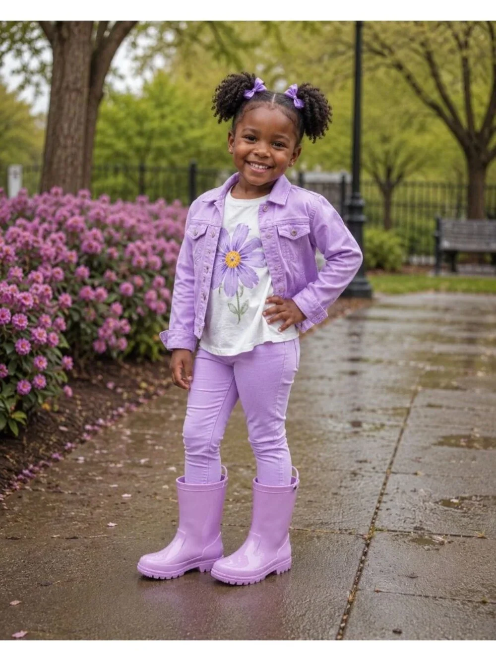 K KomForme Big Kids Size 2 Lavender Rain Boots With Handles & Removable Insole